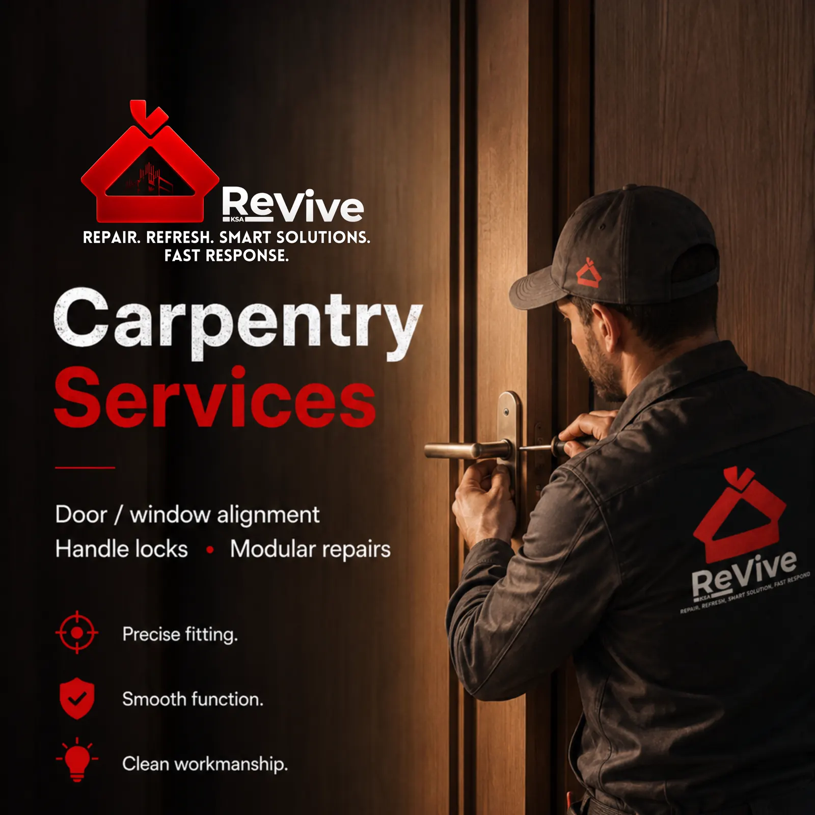 ReVive carpenter repairing a door lock