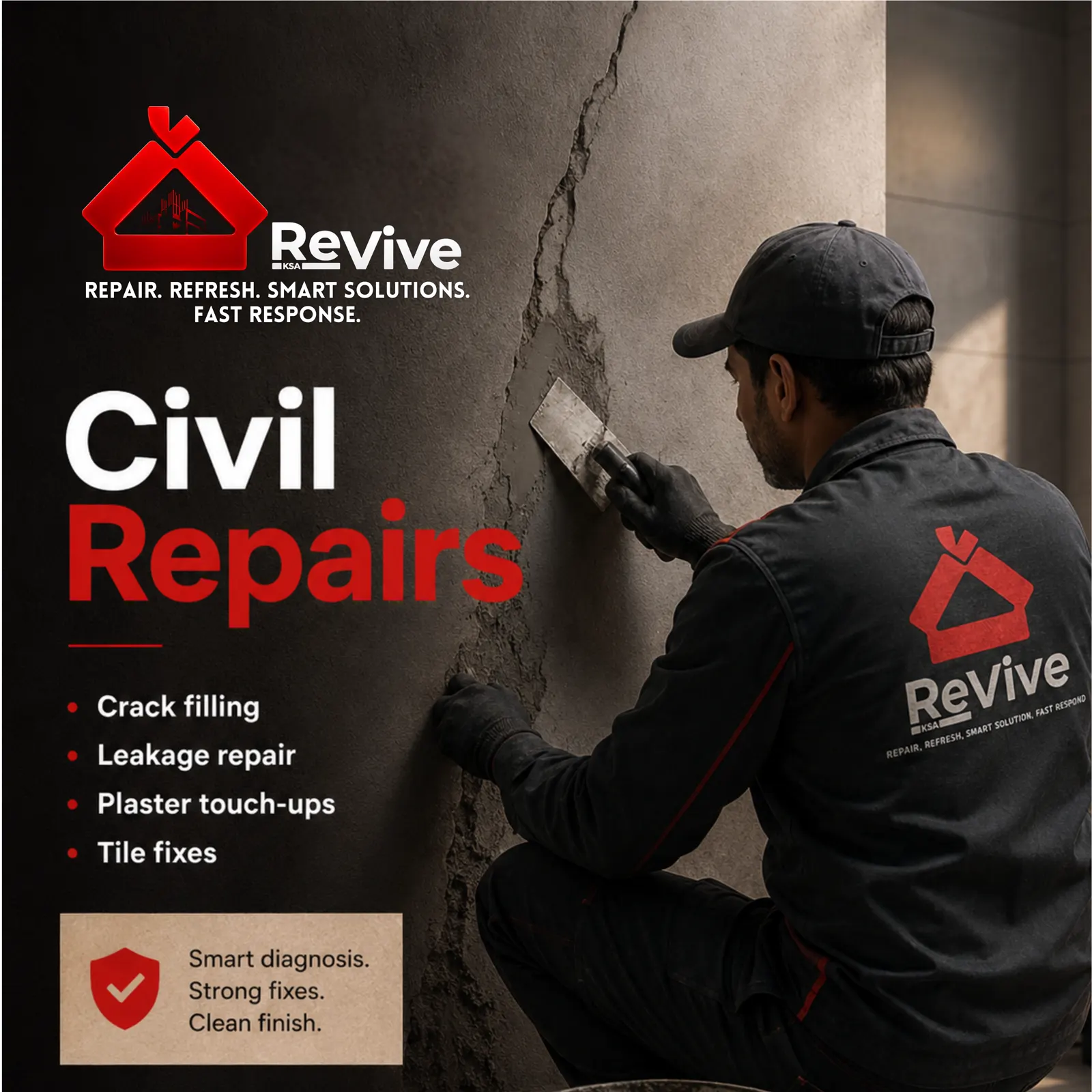 ReVive technician completing a civil wall repair