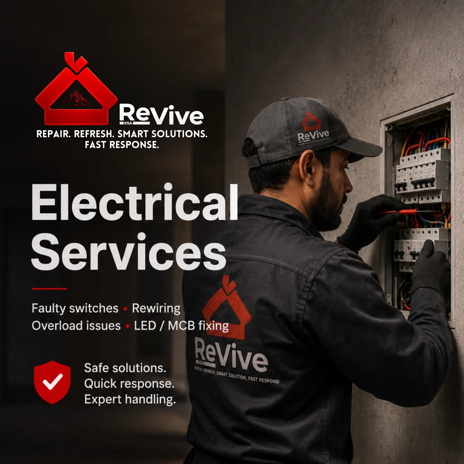 ReVive electrician inspecting a distribution board