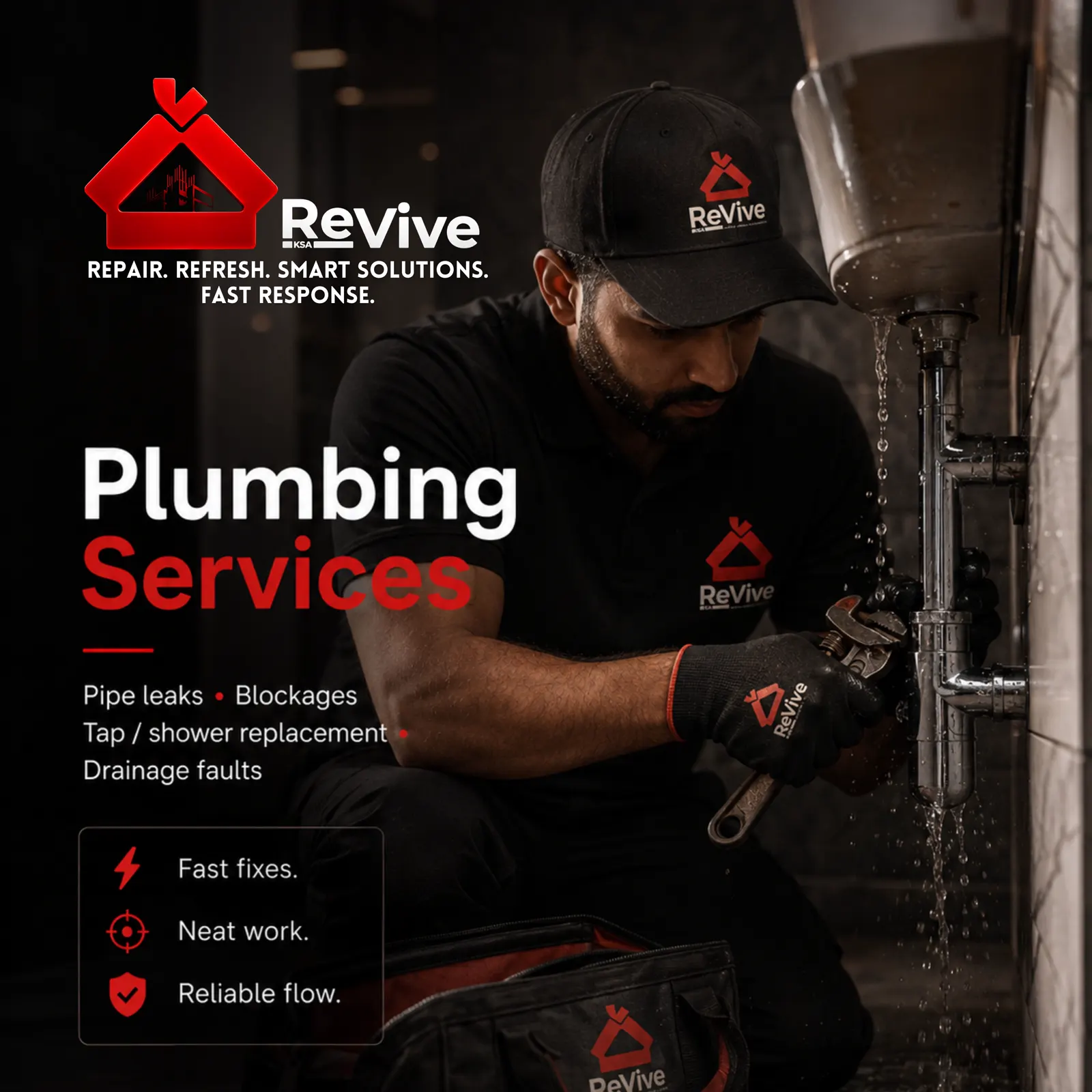 ReVive plumber repairing a leaking pipe
